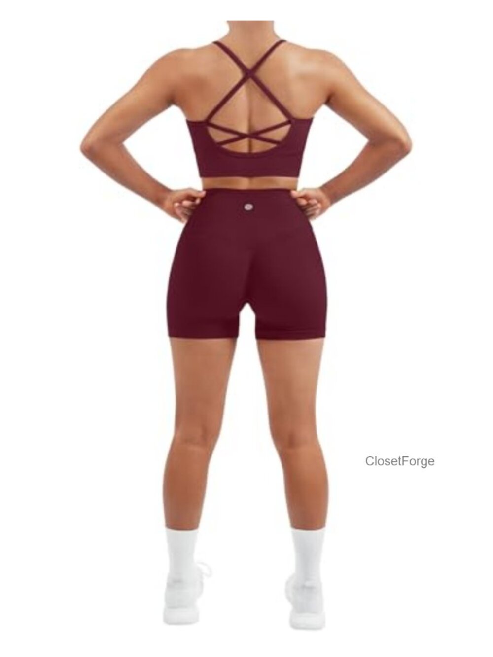 Seamless 2 Piece Workout Set Criss Cross Sports Bra High Waist Booty Shorts - Picture 1 of 6